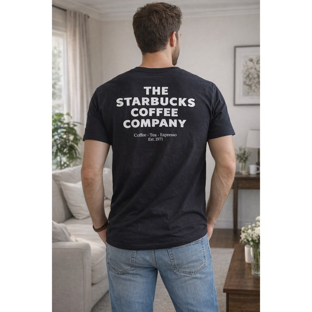 Starbucks Coffee Company Mens Black Graphic T-Shirt Est 1971 Small Chest Logo S